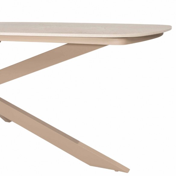 Ensemble Table de jardin PETRA en aluminium beige sable et céramique L240 et 6 chaises ASTORIA beige sable coussin beige taupe