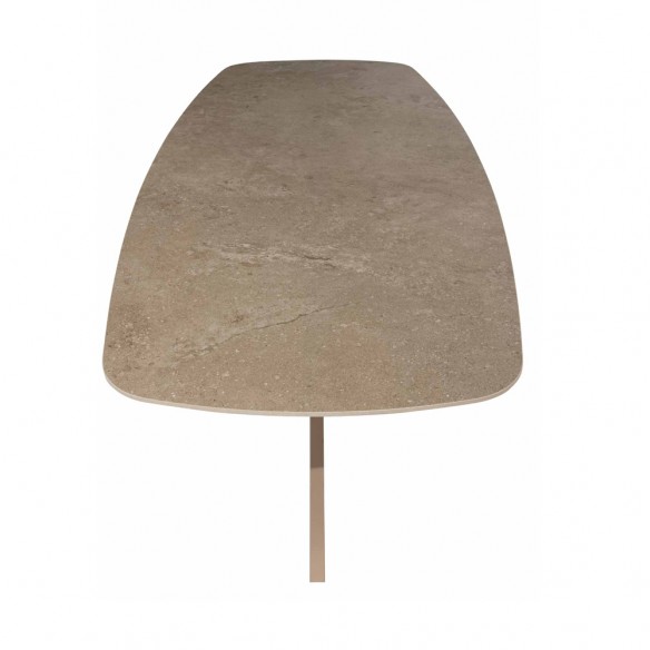 Ensemble Table de jardin PETRA en aluminium beige sable et céramique L240 et 6 chaises ASTORIA beige sable coussin beige taupe