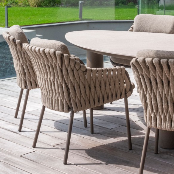 Outdoor Dining Set ARIA Table in Taupe Aluminum and Ceramic W240 and 6 MISTRAL Taupe Chairs with Beige Cushion