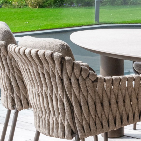 Outdoor Dining Set ARIA Table in Taupe Aluminum and Ceramic W240 and 6 MISTRAL Taupe Chairs with Beige Cushion