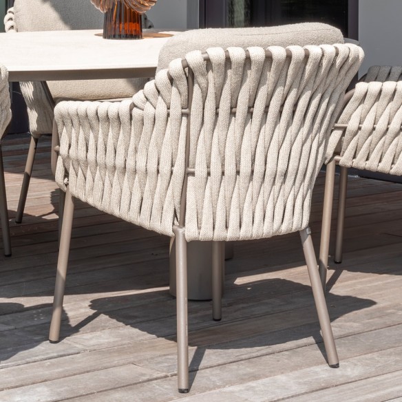 Outdoor Dining Set ARIA Table in Taupe Aluminum and Ceramic W240 and 6 MISTRAL Taupe Chairs with Beige Cushion