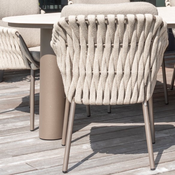 Outdoor Dining Set ARIA Table in Taupe Aluminum and Ceramic W240 and 6 MISTRAL Taupe Chairs with Beige Cushion