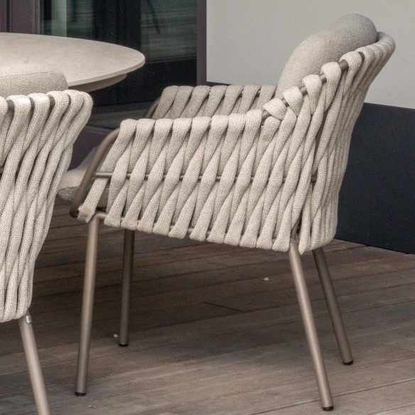 Outdoor Dining Set ARIA Table in Taupe Aluminum and Ceramic W240 and 6 MISTRAL Taupe Chairs with Beige Cushion