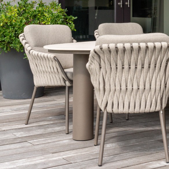 Outdoor Dining Set ARIA Table in Taupe Aluminum and Ceramic W240 and 6 MISTRAL Taupe Chairs with Beige Cushion