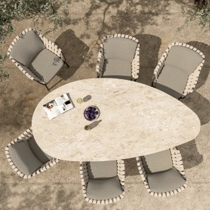 Outdoor Dining Set ARIA Table in Taupe Aluminum and Ceramic W240 and 6 MISTRAL Taupe Chairs with Beige Cushion 2