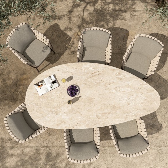 Outdoor Dining Set ARIA Table in Taupe Aluminum and Ceramic W240 and 6 MISTRAL Taupe Chairs with Beige Cushion