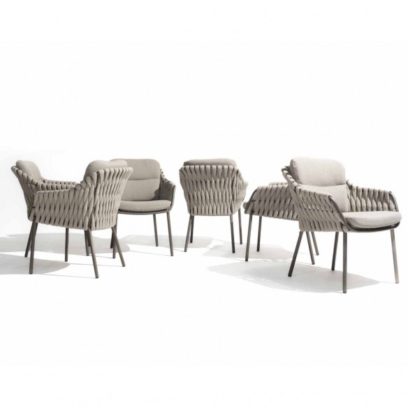 Outdoor Dining Set ARIA Table in Taupe Aluminum and Ceramic W240 and 6 MISTRAL Taupe Chairs with Beige Cushion