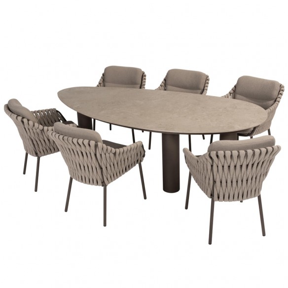 Outdoor Dining Set ARIA Table in Taupe Aluminum and Ceramic W240 and 6 MISTRAL Taupe Chairs with Beige Cushion