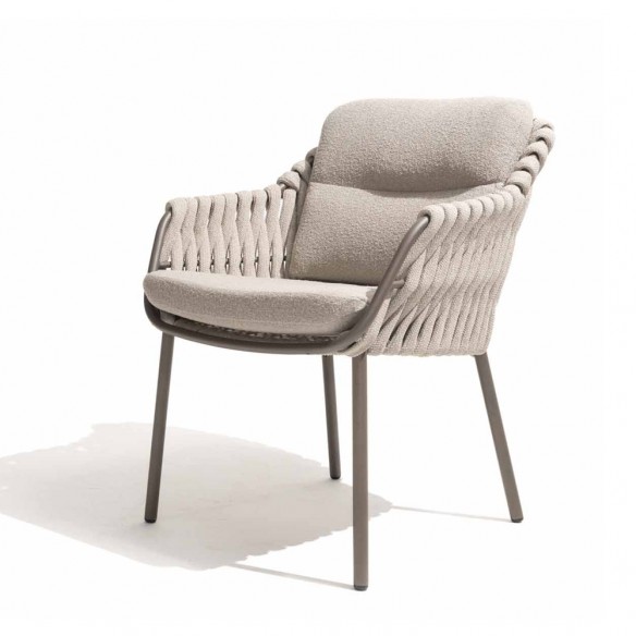 Outdoor Dining Set ARIA Table in Taupe Aluminum and Ceramic W240 and 6 MISTRAL Taupe Chairs with Beige Cushion