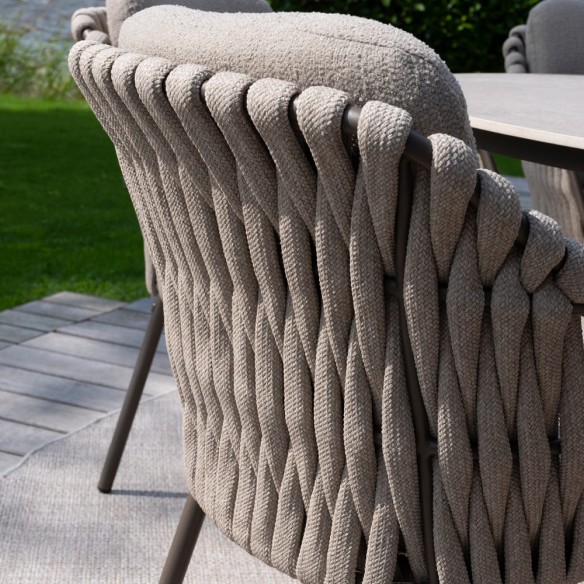 Outdoor Dining Set ARIA Round Table in Taupe Aluminum and Ceramic D160 with 6 MISTRAL Taupe Chairs and Beige Cushions