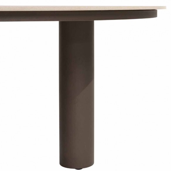 Outdoor Dining Set ARIA Round Table in Taupe Aluminum and Ceramic D160 with 6 MISTRAL Taupe Chairs and Beige Cushions