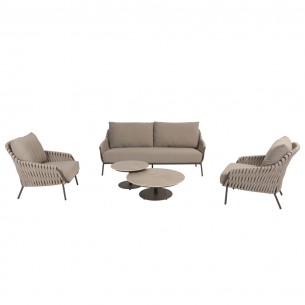Salon de jardin MISTRAL 5 places cadre taupe aluminium avec duo de tables basses céramique 2