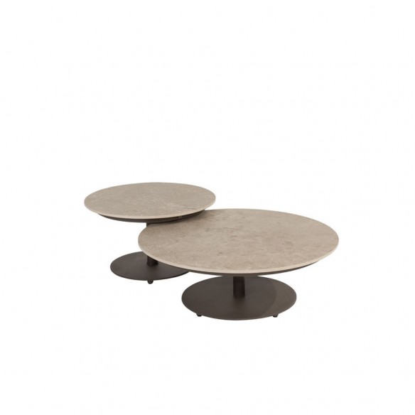 Salon de jardin MISTRAL 5 places cadre taupe aluminium avec duo de tables basses céramique