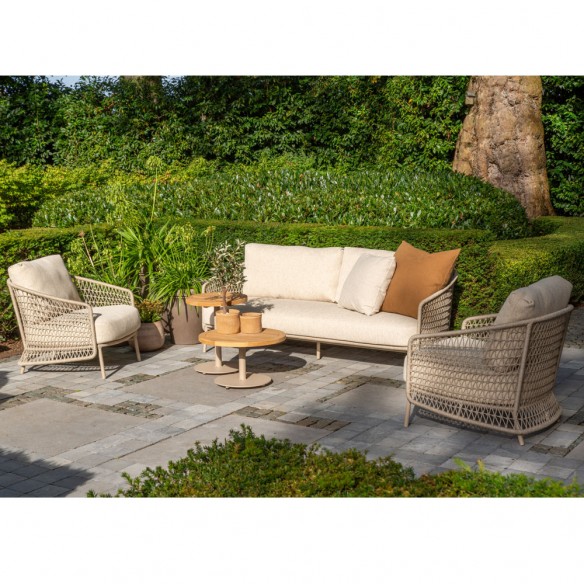 PALOMA Lounge Set 5 Seater Aluminium Frame with Round Teak Coffee and Side Tables