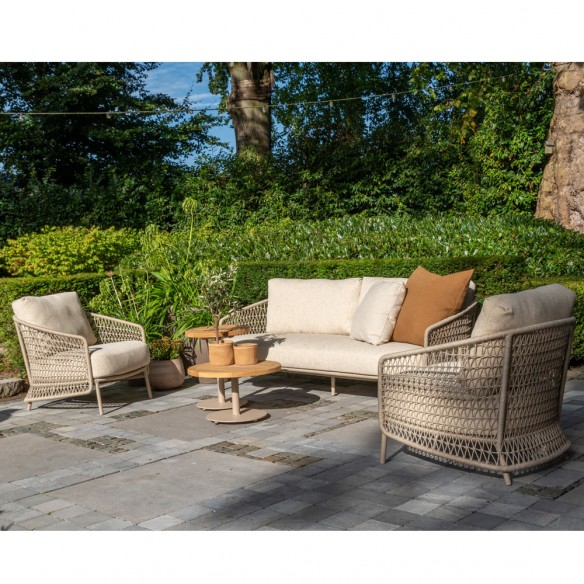 PALOMA Lounge Set 5 Seater Aluminium Frame with Round Teak Coffee and Side Tables