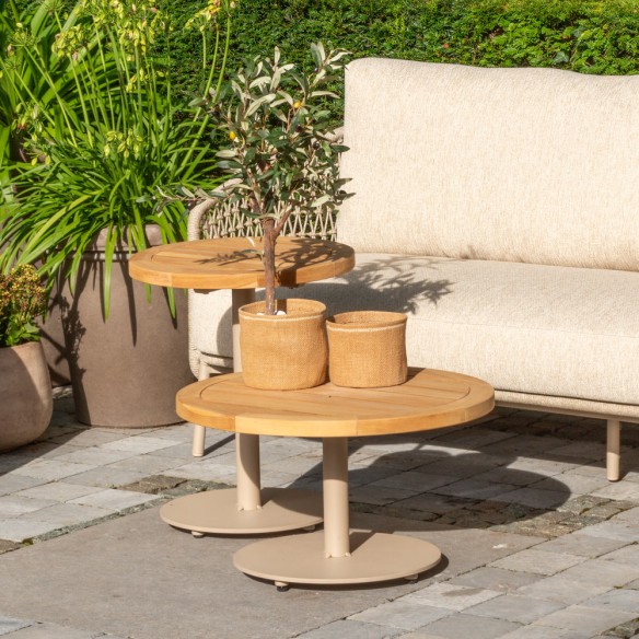 PALOMA Lounge Set 5 Seater Aluminium Frame with Round Teak Coffee and Side Tables