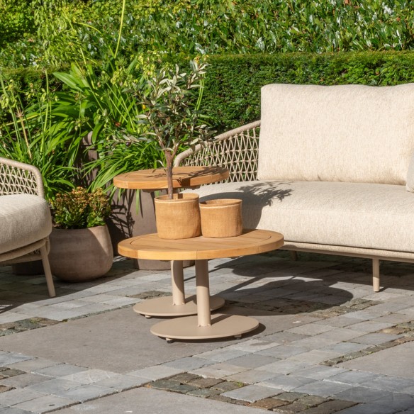 PALOMA Lounge Set 5 Seater Aluminium Frame with Round Teak Coffee and Side Tables