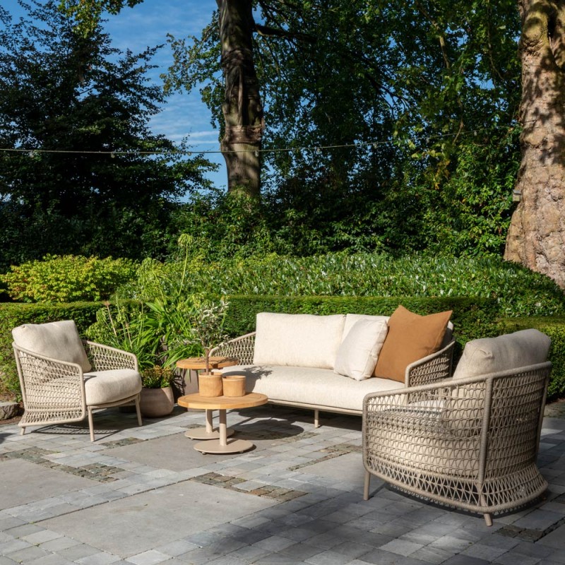 PALOMA Lounge Set 5 Seater Aluminium Frame with Round Teak Coffee and Side Tables