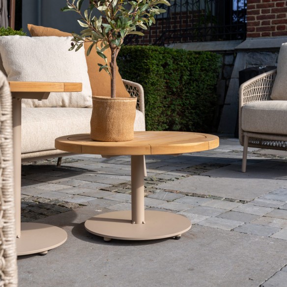 PALOMA Lounge Set 5 Seater Aluminium Frame with Round Teak Coffee and Side Tables