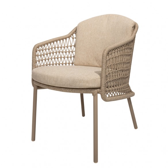 Outdoor Dining Set PETRA Round Table in Teak W240 with 6 PALOMA Taupe Chairs with Cream Beige Cushions