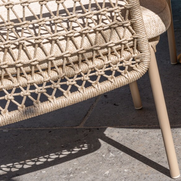 Outdoor Dining Set PETRA Round Table in Teak W240 with 6 PALOMA Taupe Chairs with Cream Beige Cushions