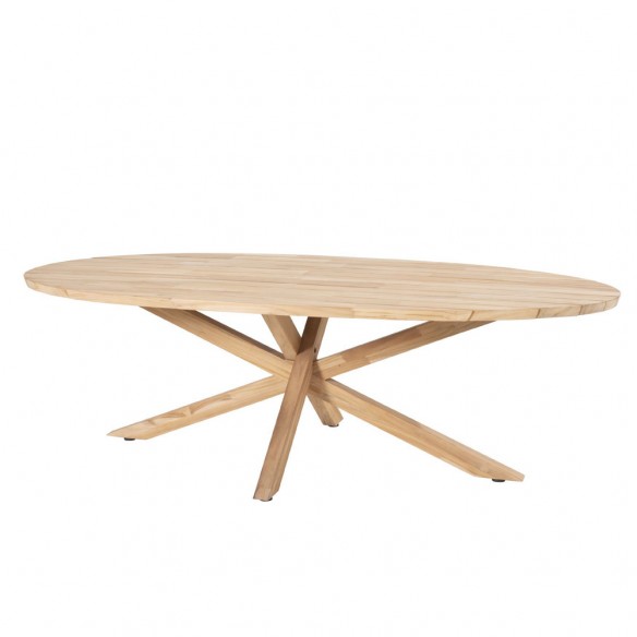 Ensemble Table de jardin ovale PETRA en teck L240 avec 6 chaises PALOMA taupe coussin beige crème