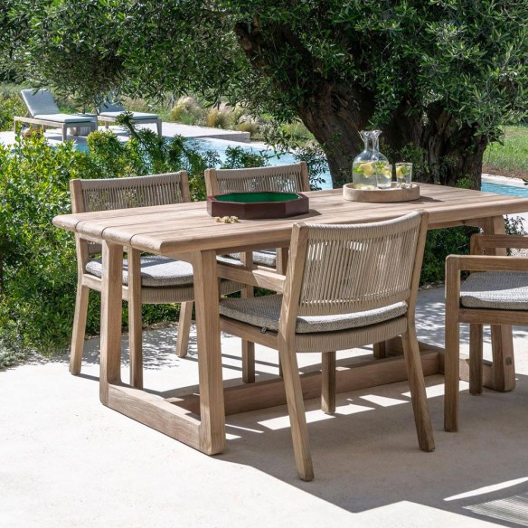 Chaise de jardin MALO en teck recyclé avec dossier en corde