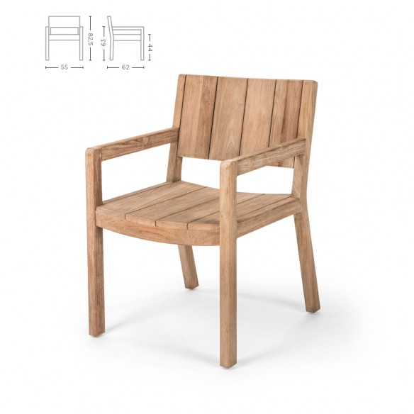 Chaise de jardin MALO en teck recyclé avec dossier en bois plein