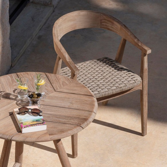 FRESCO Dining Chair in Reclaimed Teak with Woven Wicker-style Seat and Seat Cushion