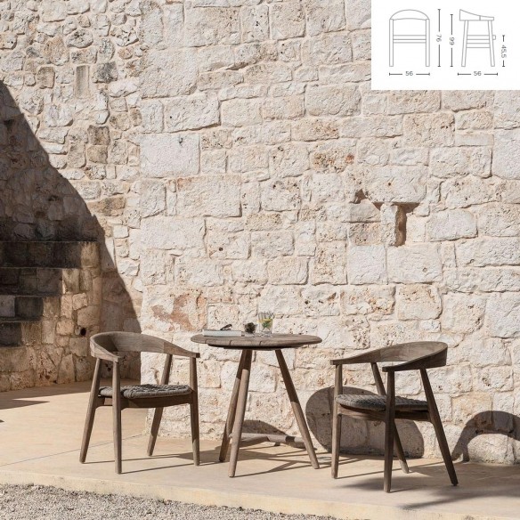 FRESCO Dining Chair in Reclaimed Teak with Woven Wicker-style Seat and Seat Cushion