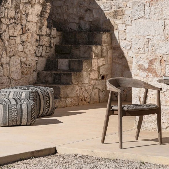 FRESCO Dining Chair in Reclaimed Teak with Woven Wicker-style Seat and Seat Cushion