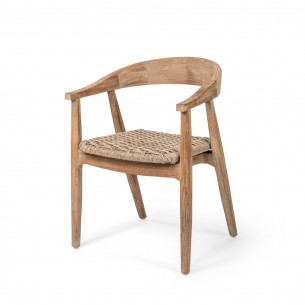 Chaise de jardin FRESCO en teck recyclé avec assise tressée aspect osier et coussin d’assise 2