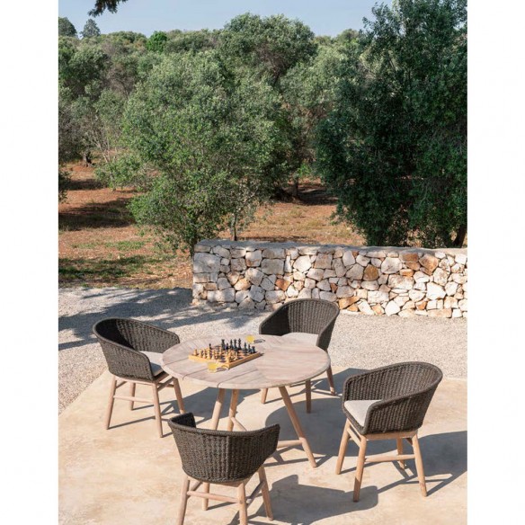 Table de jardin ronde FRESCO en teck recyclé gris naturel D120