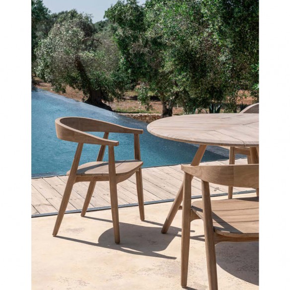Table de jardin ronde FRESCO en teck recyclé gris naturel D120