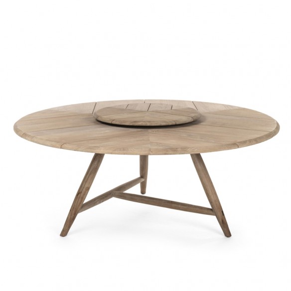 Table de jardin ronde FRESCO en teck recyclé gris naturel D170 H69cm
