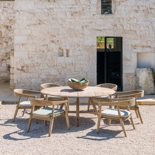 Table de jardin ronde FRESCO en teck recyclé gris naturel D170 H69cm