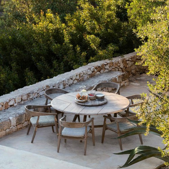 Table de jardin ronde FRESCO en teck recyclé gris naturel D170 H69cm